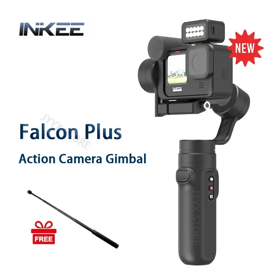 INKEE FALCON Plus 3-Axis Handheld Gimbal Stabilizer for Action Cameras Hero 10 9 8 7 6 5 Osmo Action YI SJCAM Support Media Mod