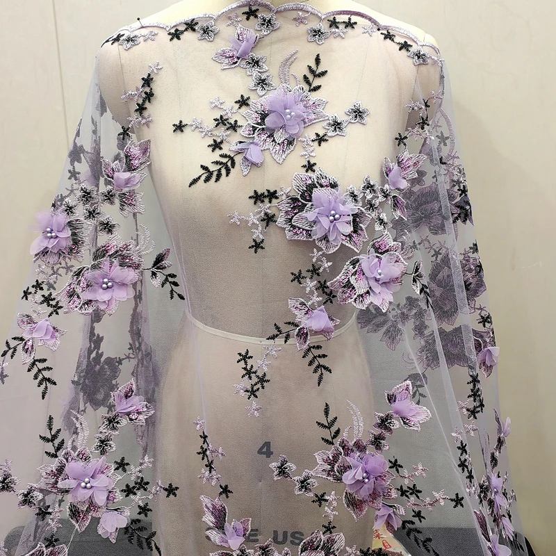 3D Blumen Stickerei Spitze Stoff Netz kleid Handgemachtes Nähgewebe, DIY – Detail 4