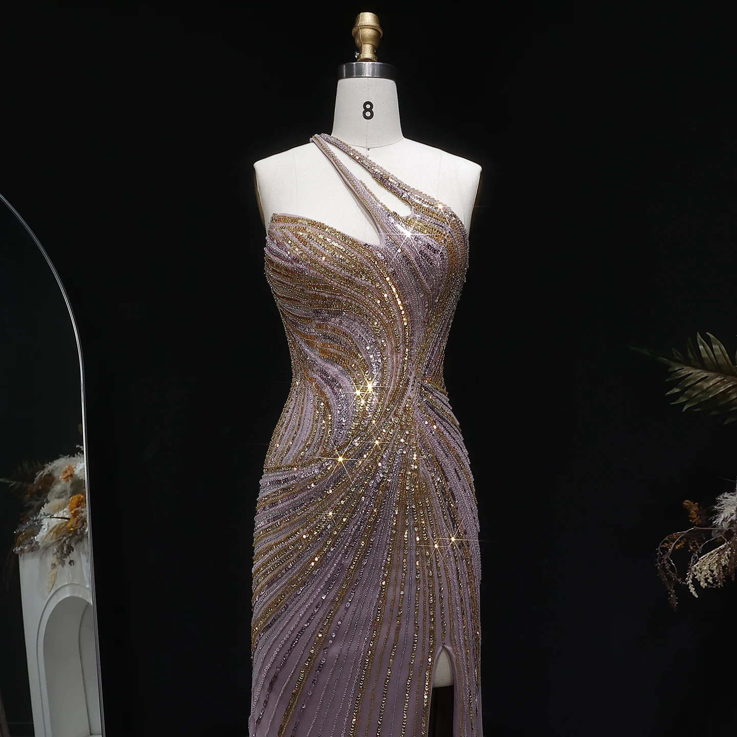 Sharon Said Dubai Einschultrige Meerjungfrauen-Abendkleider mit Pailletten und Perlen, Formelle Ballkleider für Damen SS153 Maßanfertigung – Detail 15