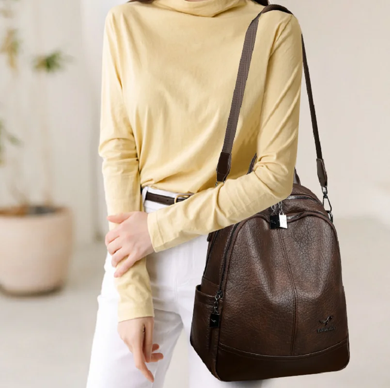 2025 novas mochilas de viagem de couro de alta qualidade moda feminina vintage grande capacidade sacos ombro totes mochila crossbody