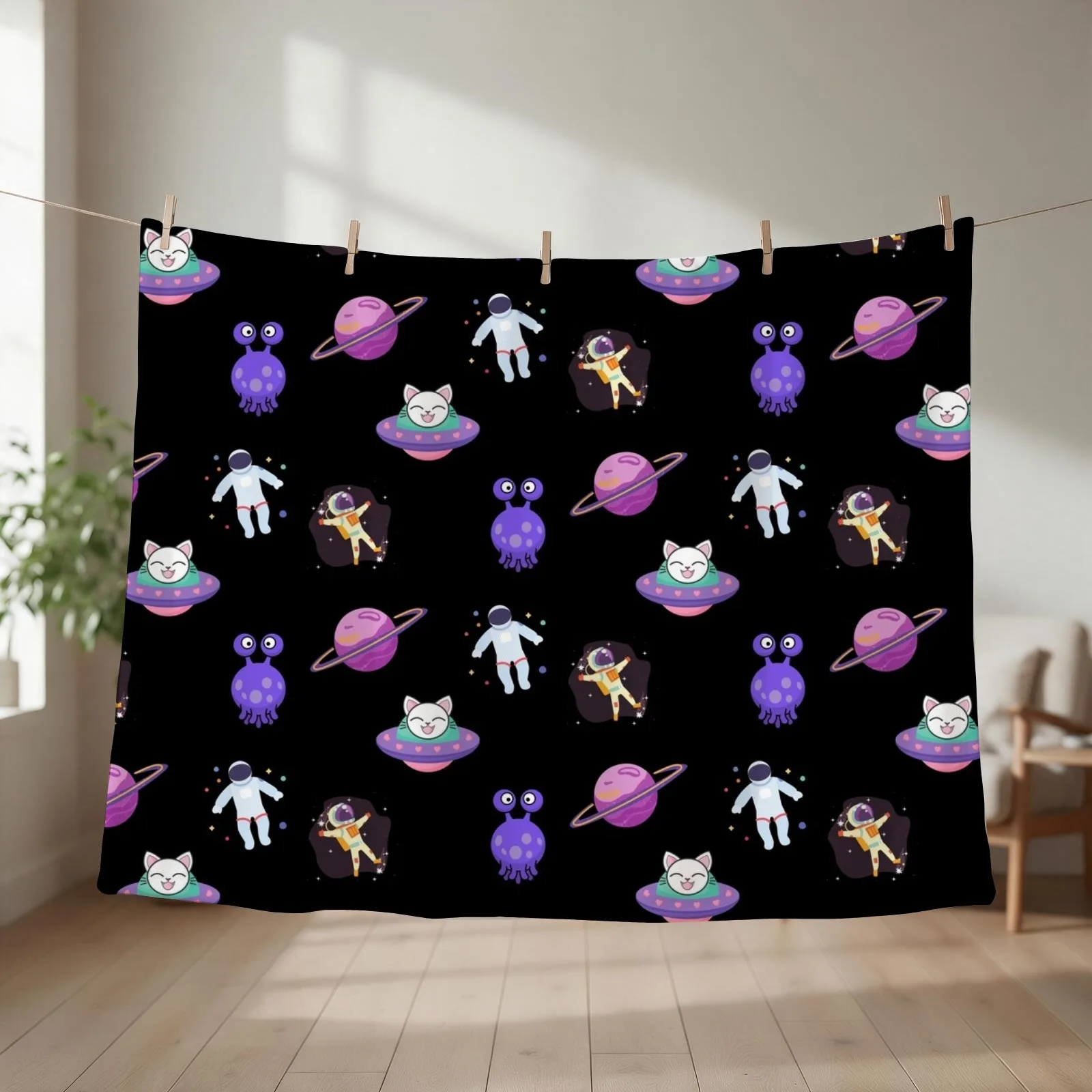 The Space Cat Sticker pack Throw Blanket couch cozy soft plush fuzzy picnic outdoor blanket