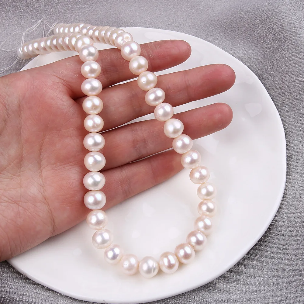 

8-9mm Oblate Round Natural Freshwater Pearl Loose Beads Jewelry Accessories Handmade Making DIY Necklace Bracelet 1 Strand
