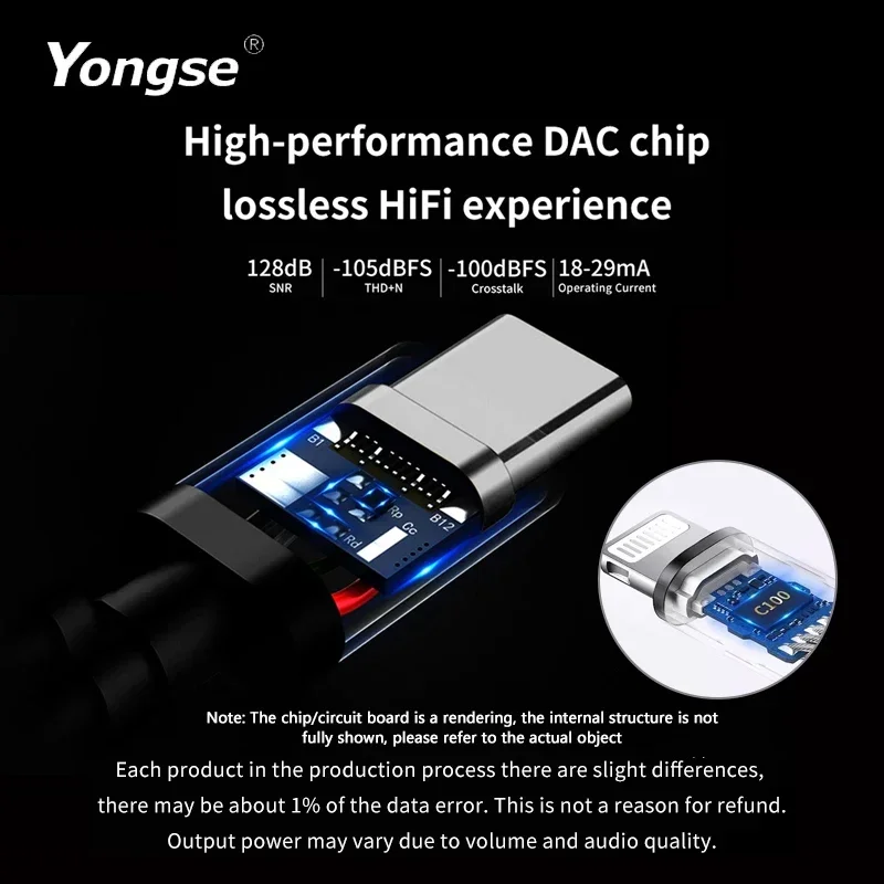 YONGSE Y01 Type-C Lightning to 3.5/4.4mm HIFI Earphone Amplifie Digital Decoder Cable OTG DAC Chip CX31993 CX31988 C100 Adapter