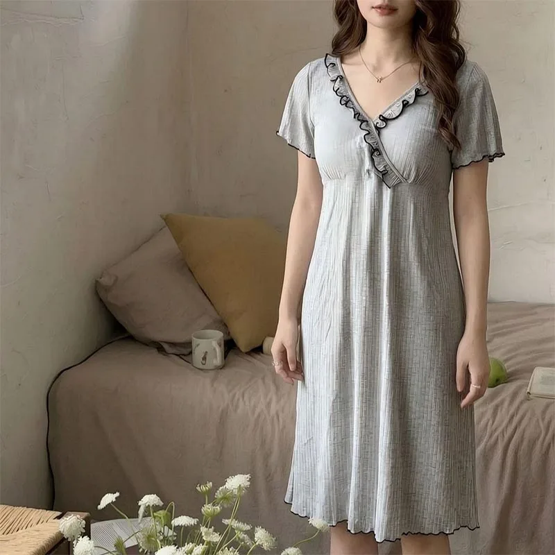 Maternity Summer Nightgown Cotton Padded Lightweight Short-Sleeve Summer Nursing Nightgown