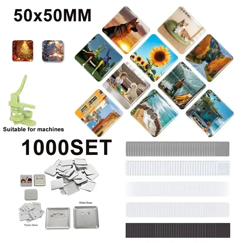 1000Set 2x2 Inch Square Badge Blank Consumables for Fridge Magnet & Badge Pin Machine