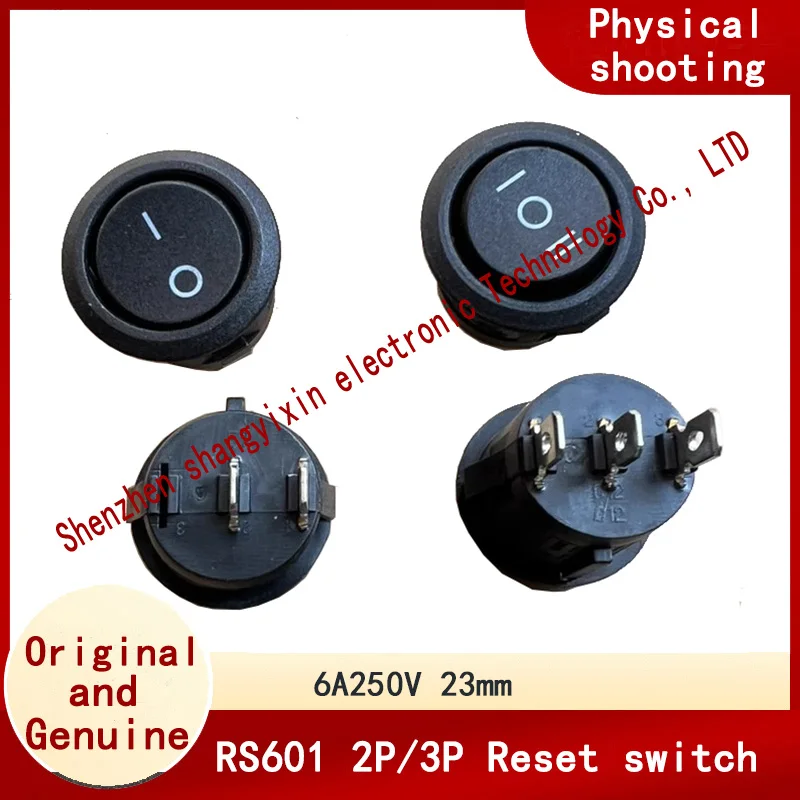 Originele RS601 ronde gat 20 MM zelf-reset/aan-uit boot type schakelaar 2 pin/3 pin release zelf-rebound 6A250V