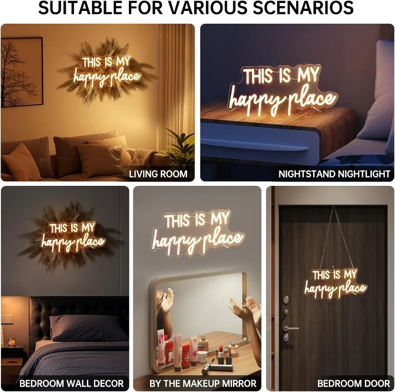 This Is My Happy Place Neon Signs for Bedroom Game Room Salon Decor,Dimmable USB Powered for Wedding