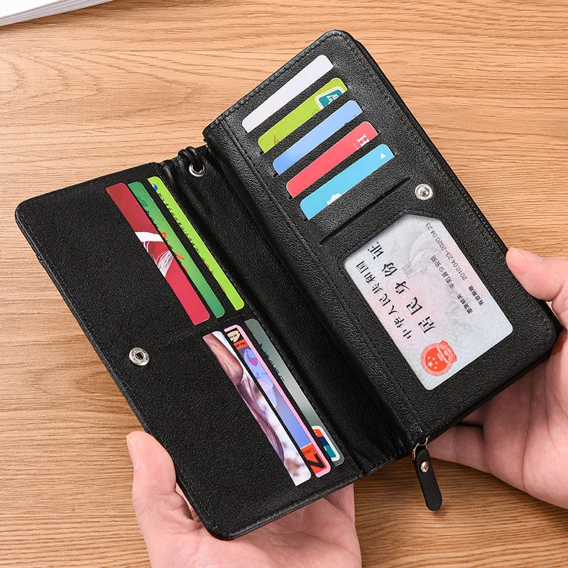 Business Wallets New Men Vintage Clutch Phone Bag Multi-card Bit Zipper Purse Scrub Money Clip Long Hasp Wallet Large Capacity