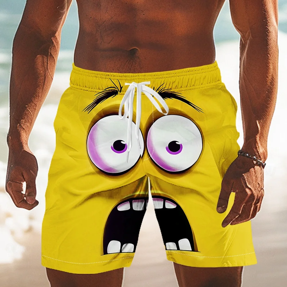 2026 Summer Funny Cartoon Big Eyes Quick Drying Loose Beach Shorts Beach Vacation Hawaii Parent Child Shorts FamilyMatching、kids
