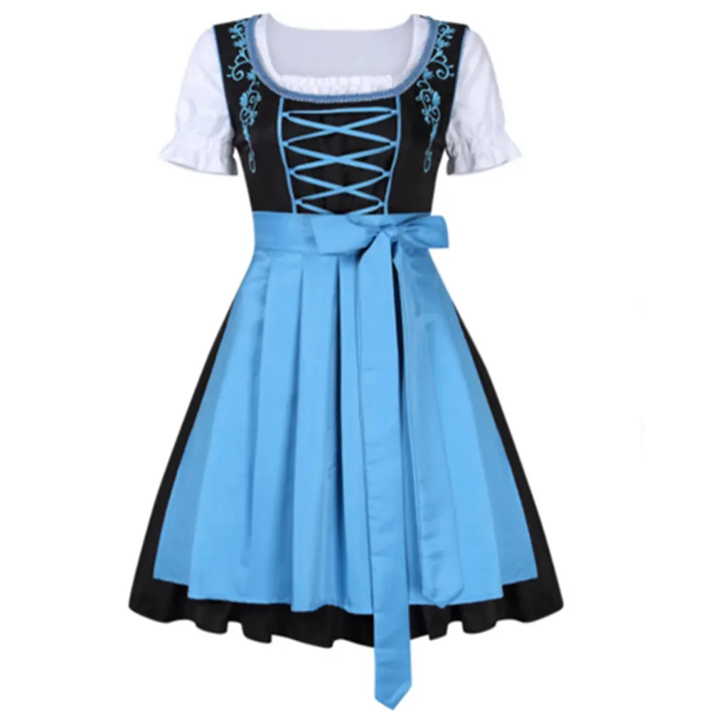 Plus Size Women Medieval Oktoberfest Costume German Bavarian Dirndl Dress Beer Wench Costume Cosplay Halloween Party Dress