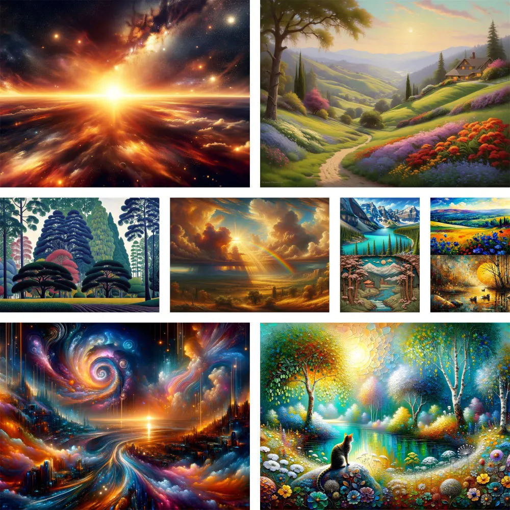 Landscape Wonderful Nature Cross-Stitch Embroidery Patterns Knitting Painting Handicraft Hobby Different Mulina Promotions