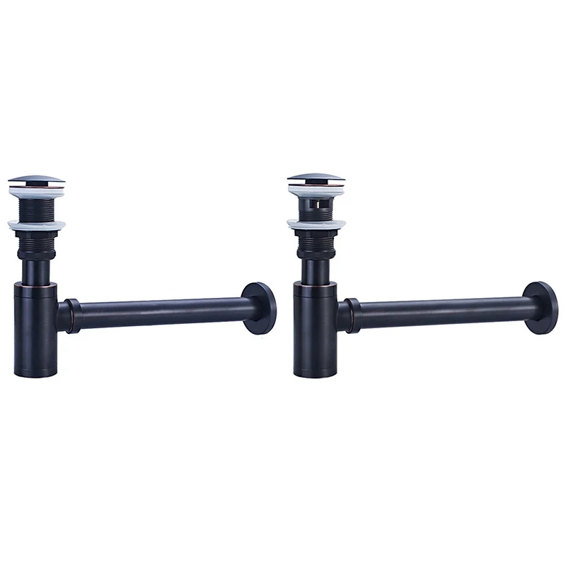 IALJ-Basin Bottle Trap Metal Bathroom Sink Siphon Drains With Drain Black P-Trap Pipe Waste Without Overflow