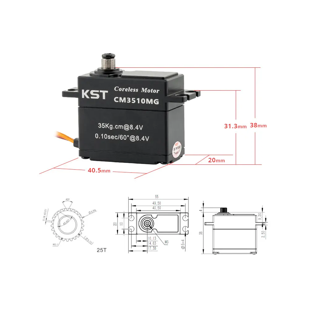 KST CM3510MG IP65 Waterproof 35Kgf.cm 0.10sec oreless DC Motor Metal Gear Coreless Servos