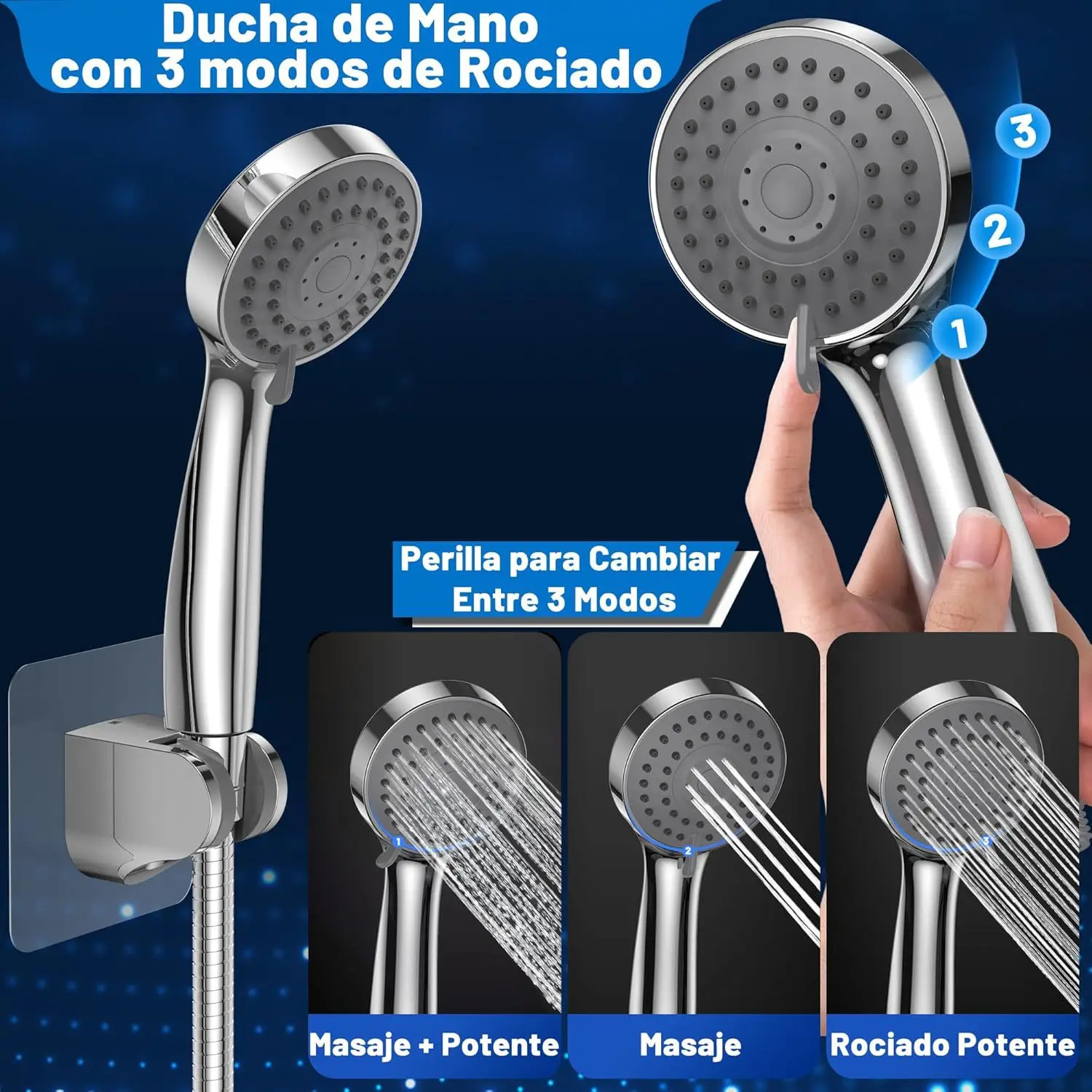

High Pressure Shower Head,G1/2 Inch Shower Top Spray with Pipe,3 Mode ABS Shower Set,6 Inch Bathroom Faucets