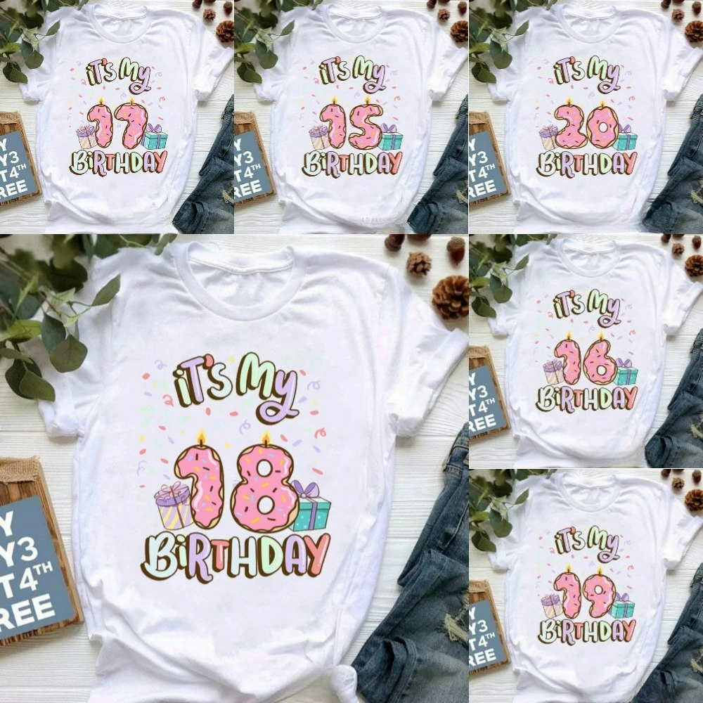

«Это мой 18-й день рождения». Футболка Женская футболка Футболка на день рождения от 14 до 19 лет Женские топы больших размеров Повседневная одежда для дня рождения