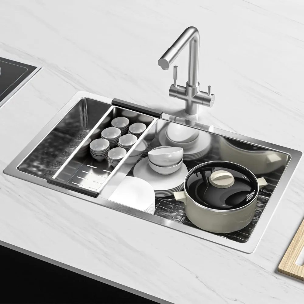 Stainless Steel 32 x 19 Undermount Single Bowl Kitchen Sink with Drain Strainer, 16 Gauge