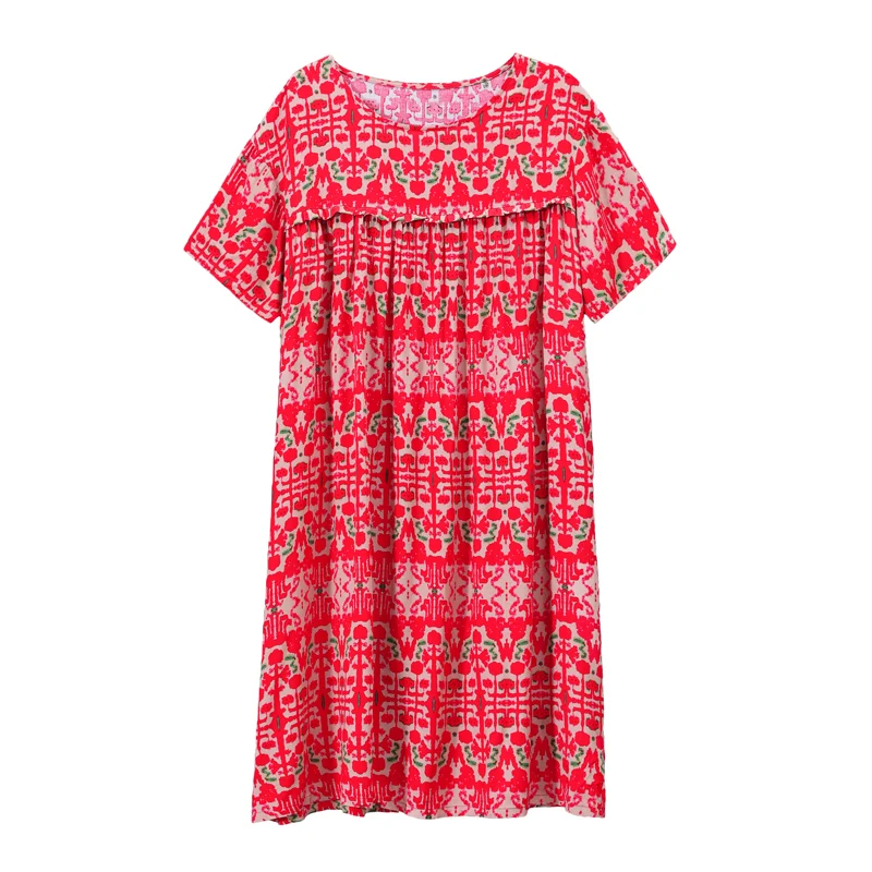 Vestido de verano de manga corta con estampado Floral para mujer, traje playero bohemio con cuello redondo, 2023