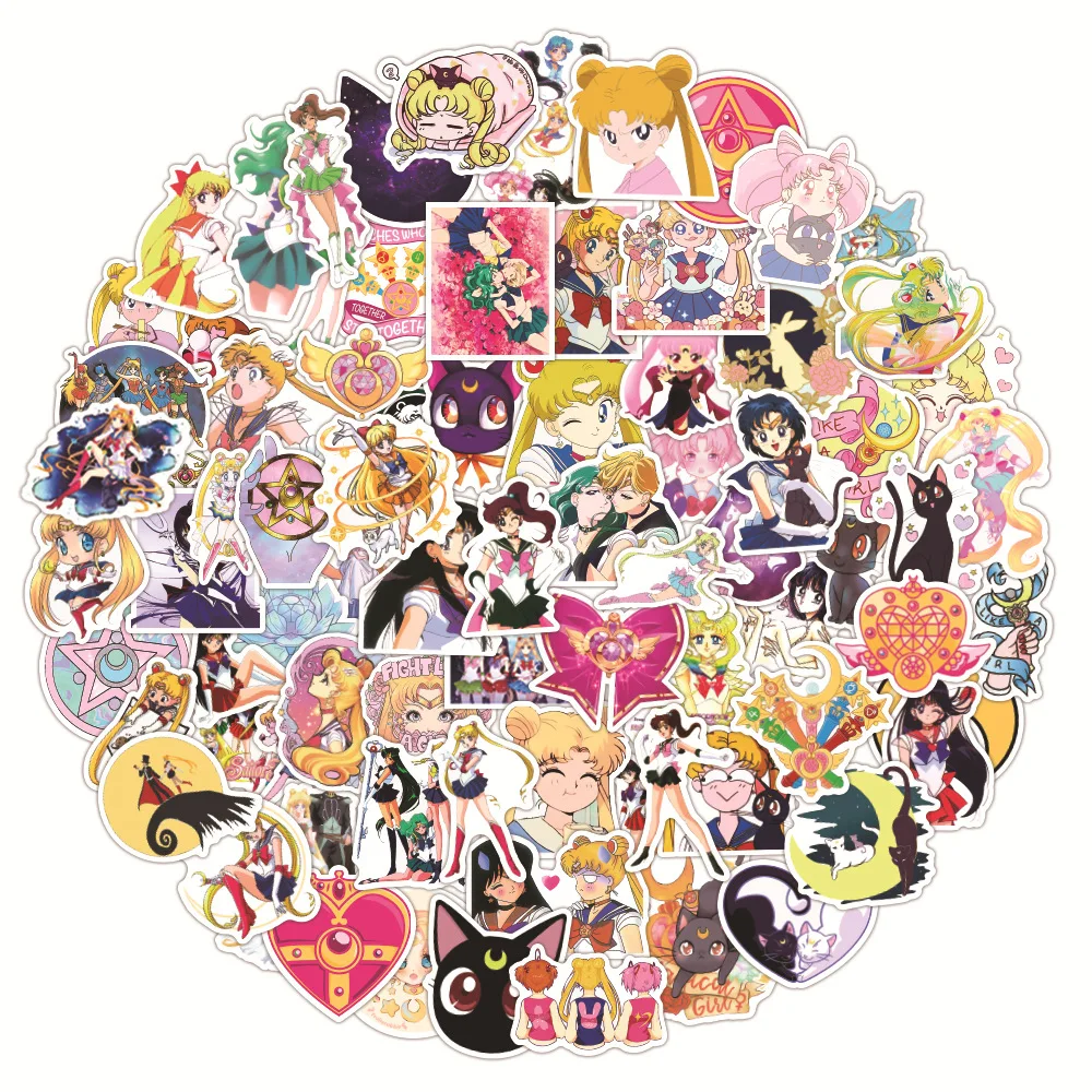 100PCS Sailor Moon Sticker Waterproof Suitcase Notebook guitar Skateboard Sticker Cute Anime Stickers Laptop Skin Sticker Pack