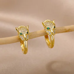 Punk CZ Stone Crystal Panther Hoop Earrings  For Women Animal Leopard Head Earrings Exaggerated Party Jewelry Gift Bijoux Femme
