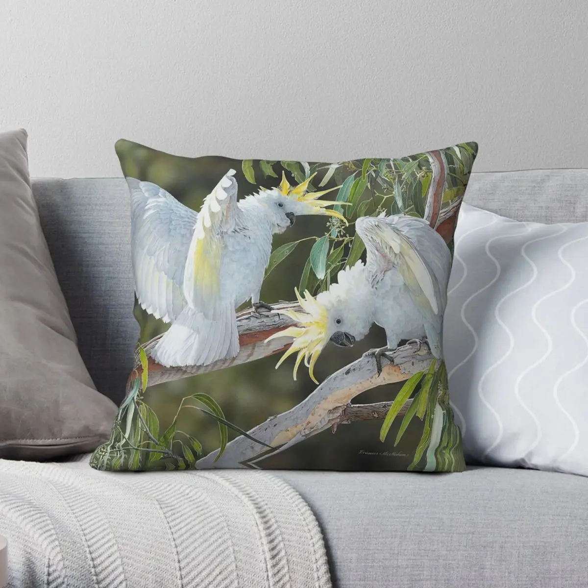 Sulphur-Crested Cockatoos Pillowcase Polyester Linen Velvet Pattern Zip Decor Home Cushion Case
