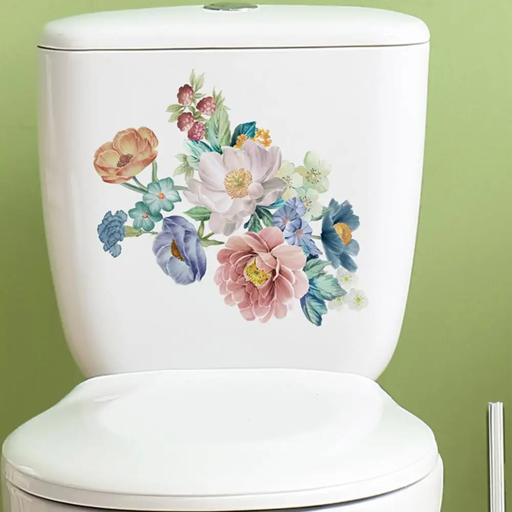 Removable Toilet Decal Vibrant Floral Toilet Decal Colorful Flower Toilet Stickers Easy-to-install for Home for Toilet