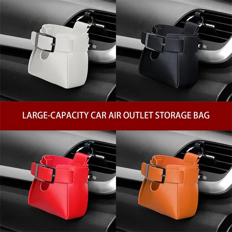 Car Air Vent Storage Bag Air Vent Dashboard Tidy Hanging Organizer Box Hanging Multi-functional Leather Storage Bag Organizer