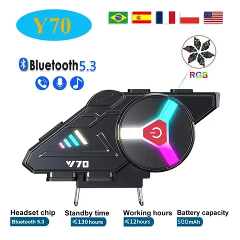 Y70 오토바이 블루투스 헬멧 헤드셋, V5.3 RGB 다채로운 조명 이어폰, IPX6 방수 지지대, 동시에 2 휴대폰 연결 Y70 오토바이 블루투스 헬멧 헤드셋, V5.3 RGB 다채로운 조명 이어폰, IPX6 방수 지지대, 동시에 2 휴대폰 연결