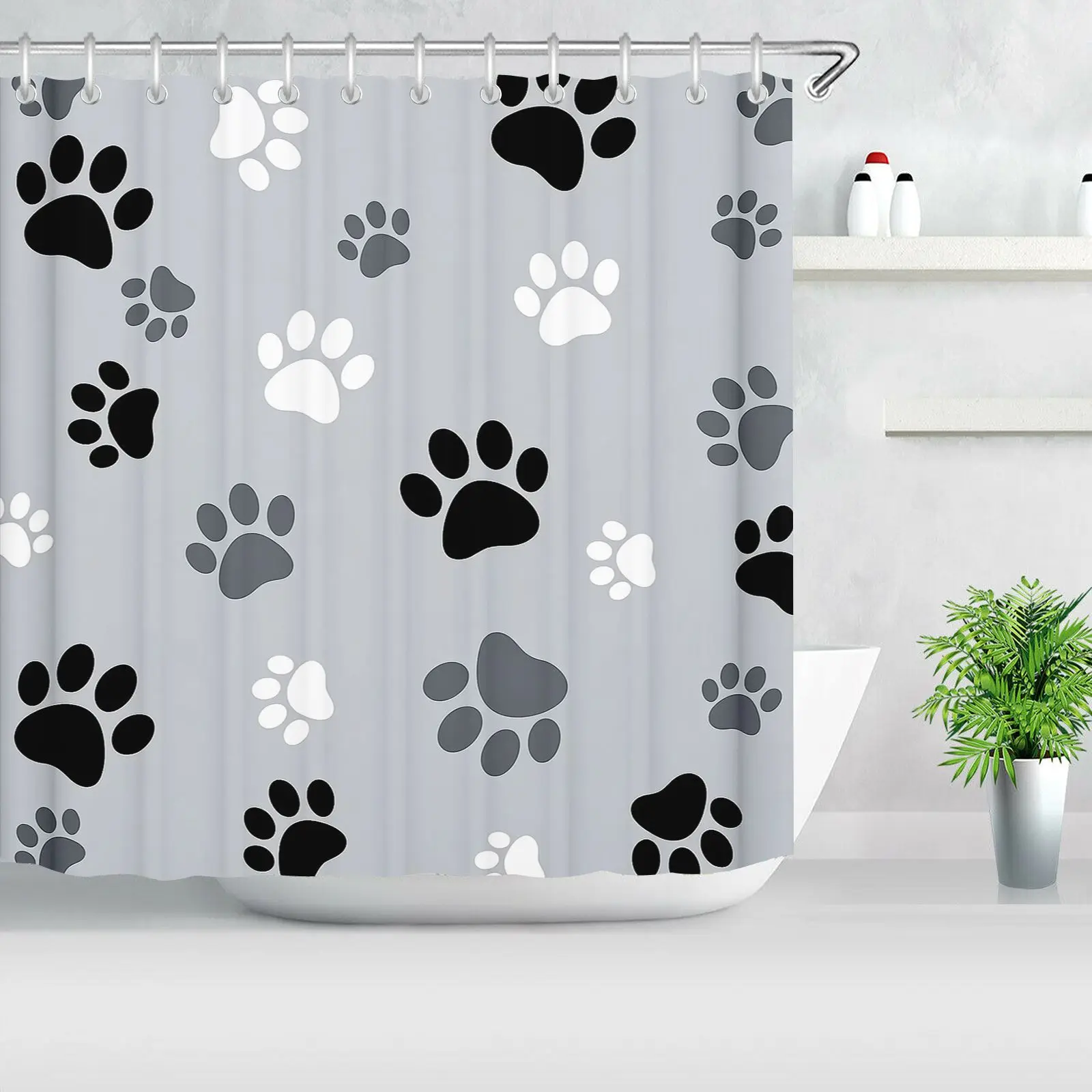 Cartoon Cat Paws Shower Curtain Blue Sky Bird Cloud Print Waterproof Polyester Bathroom Curtain Home Bath Decor With Hooks