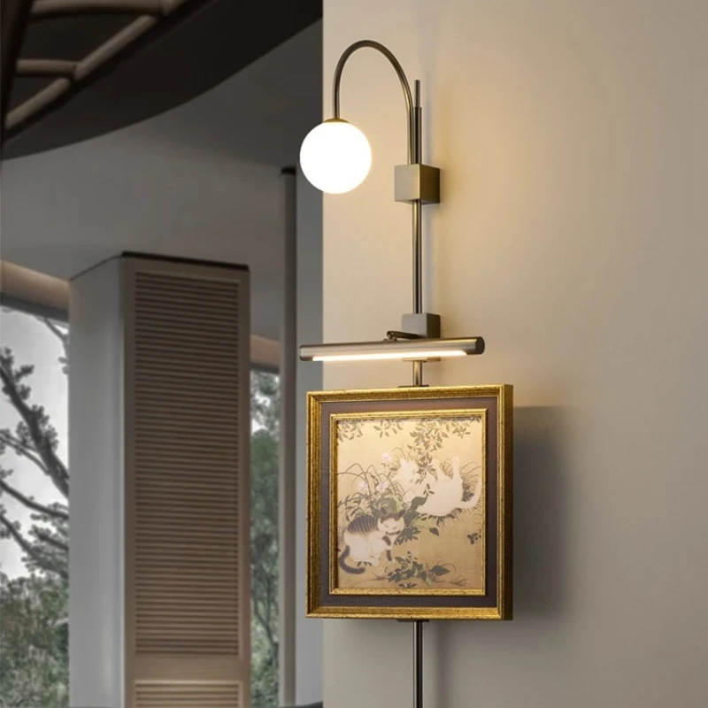 French Lighting Decoration Painting Antique Living Room Hanging Painting Lamp Dining Room Retro Mural Lamp