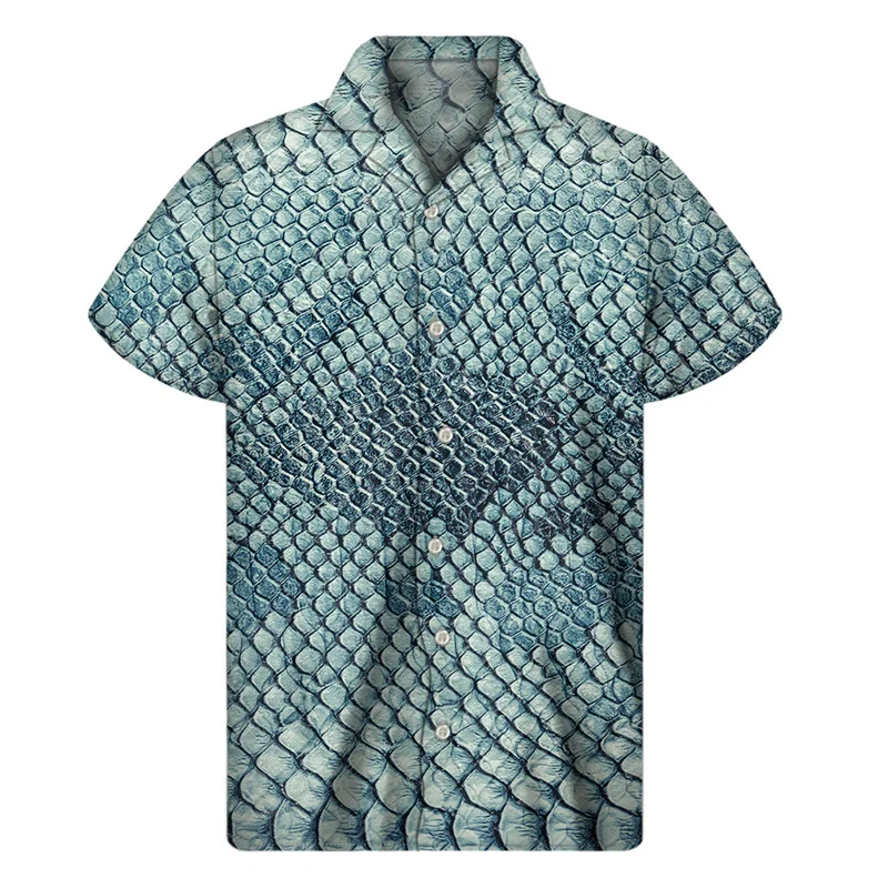 Fashion Animal Snake Skin 3D Print Hawaiian Shirts Men Multi Color Lapel Button Shirt Street Loose Short Sleeves Blouse Tops