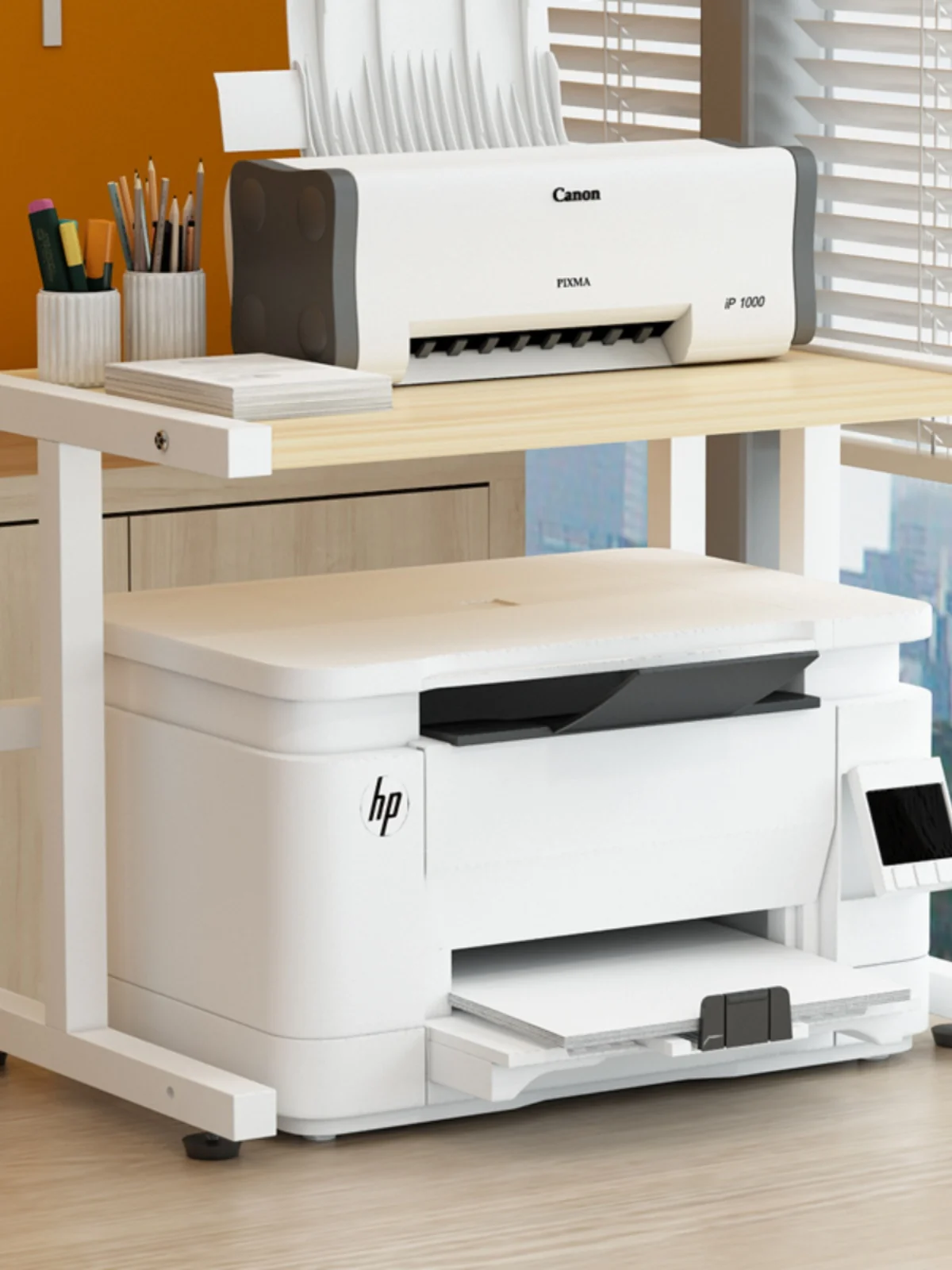 Floor-Mounted Dual-Level Mobile Printer Storage Ra Home Office Desktop Multi-Function Organizer Carbon Steel Stand