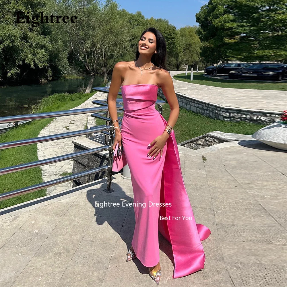 Eightree Rose Pink Elegante Vestidos de Noite para Casamentos Strapless Satin Especial Ocasião Vestidos Wedding Guest Dress Personalizado