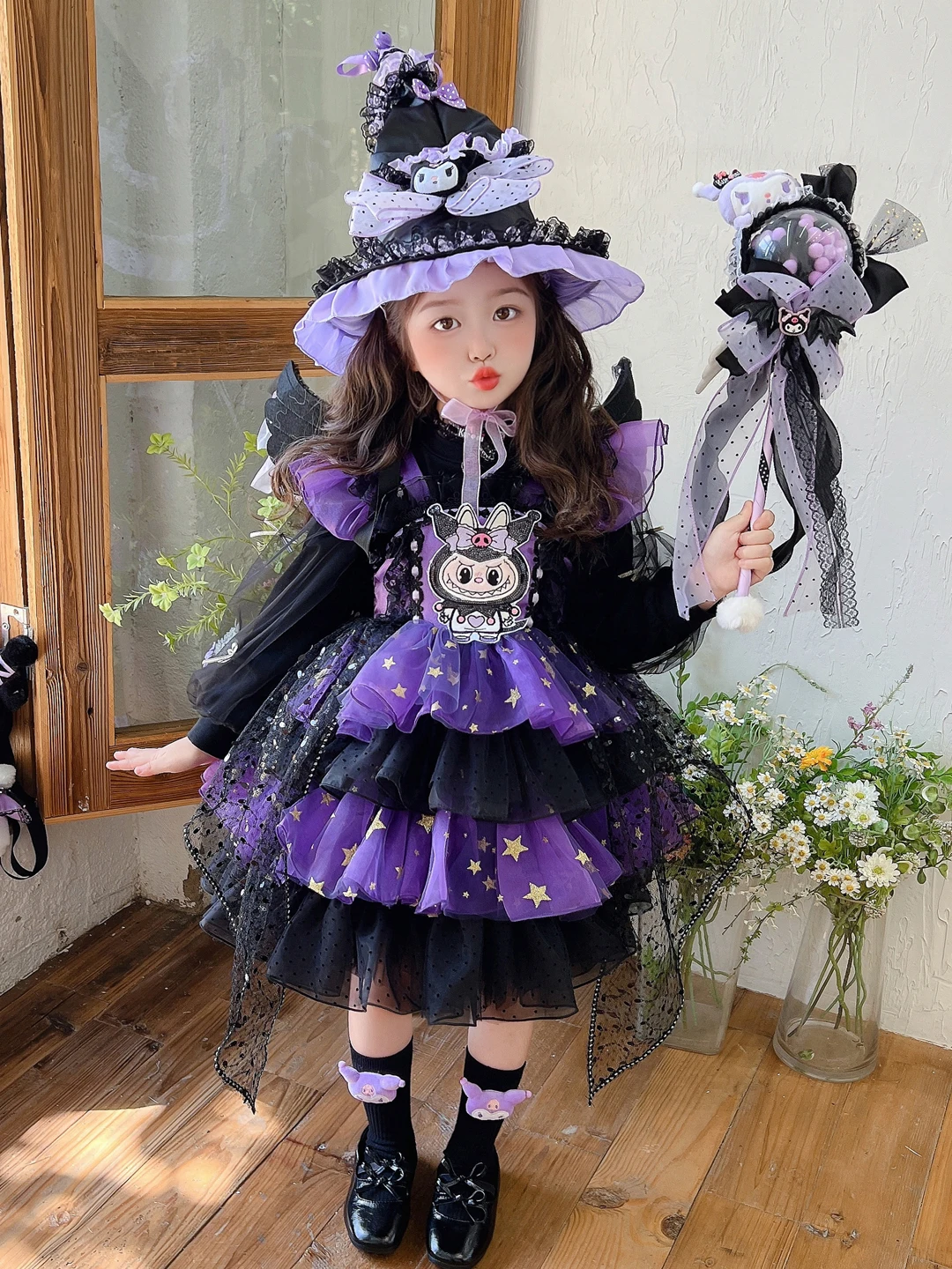 

Girls' Puffy Princ Skirt loween Cosplay Costume Spring Autumn New Arrival Sweet Sle Long Sve round Ne Midi Dr