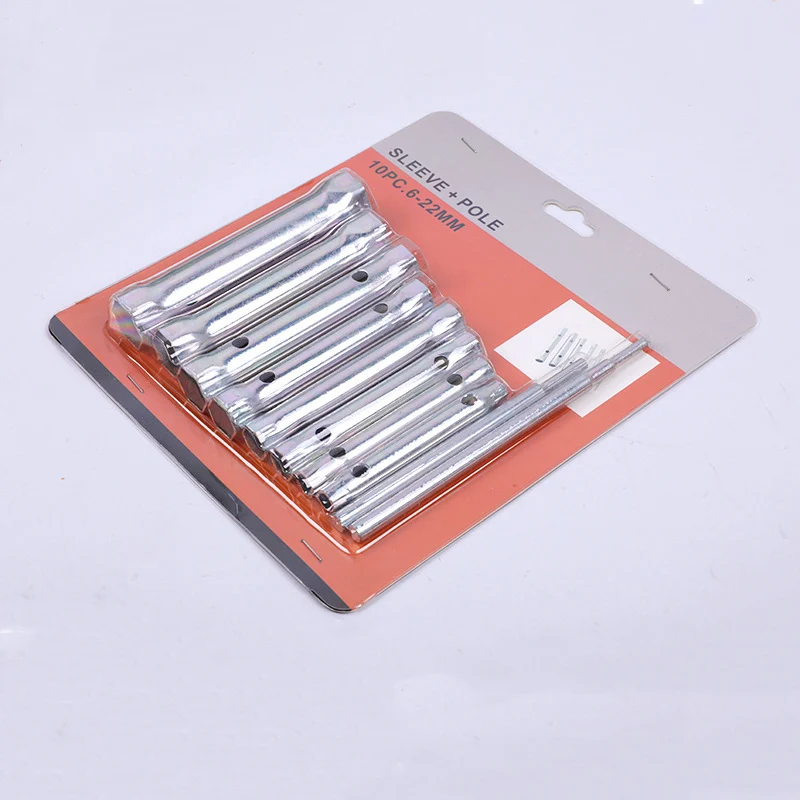 10pcs Metric Tubular Box Wrench Set 6-22mm Hollow Socket Tube Bar Automotive Plumbing Repair Spanner Hand Tools Set for Mechanic