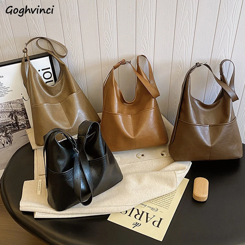 Leather Shoulder Bags Women Vintage Tote Bag Korean Fashion Elegant Luxury High Street Commuter Famous Lady All-match Handbags