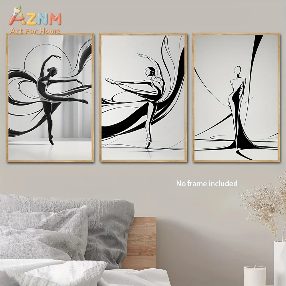 1pc/3pcs Black and White Dancer Canvas Wall Art Prints, Frameless Dance Performance Artwork for Home Decor