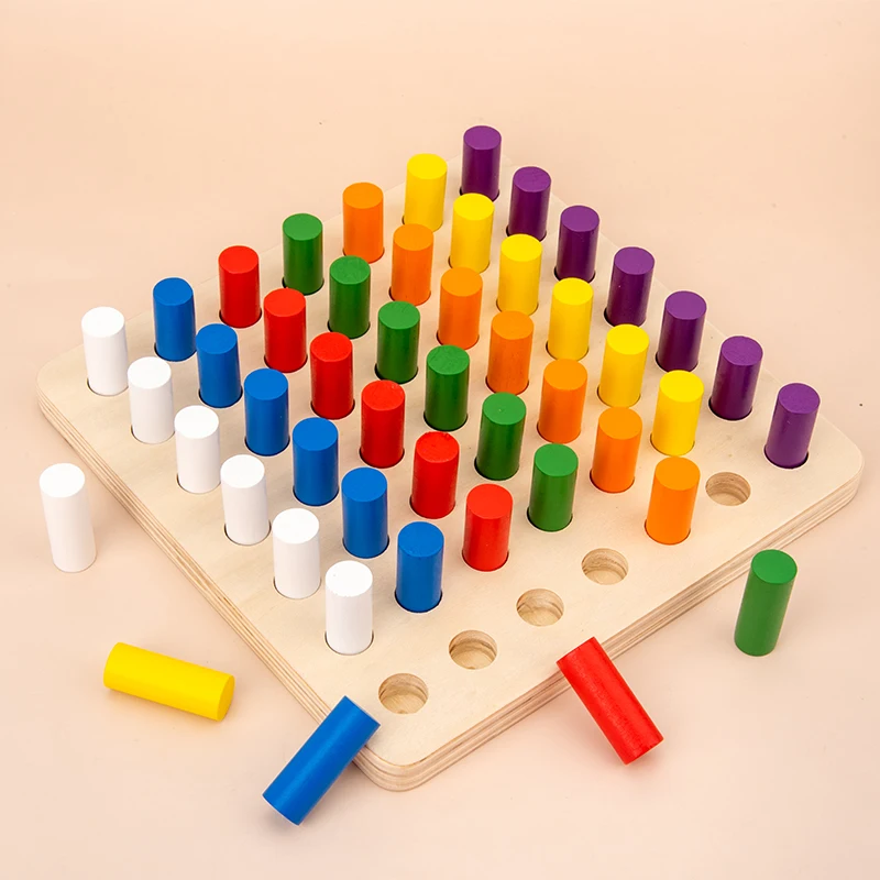 

Wooden Colorful Cylinder Insertion Toy Features assorted-color cylinders Children can insert and play to develop hand-eye coordi