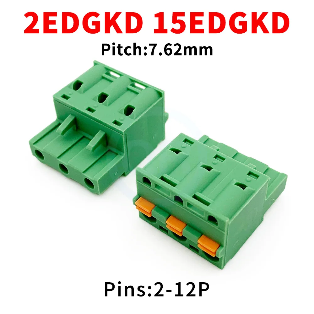 10 Pcs 7.62mm Spring Loaded Plug-In PCB Terminal Block KF 2EDGKD 15EDGKD 2~12Pin