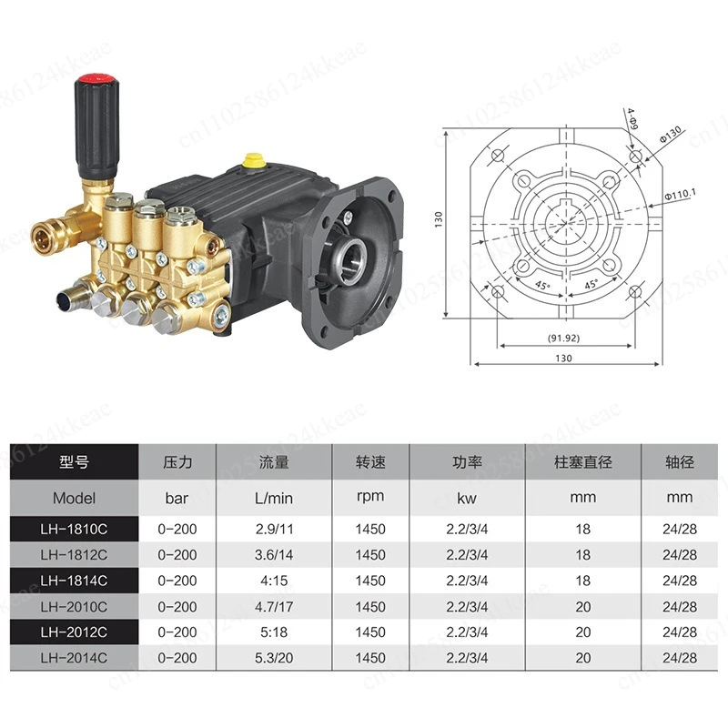 High Pressure Triplex Plunger Pump 1812 1814 with 16L/min Flow, for Car Wash and Industrial Cleaning
