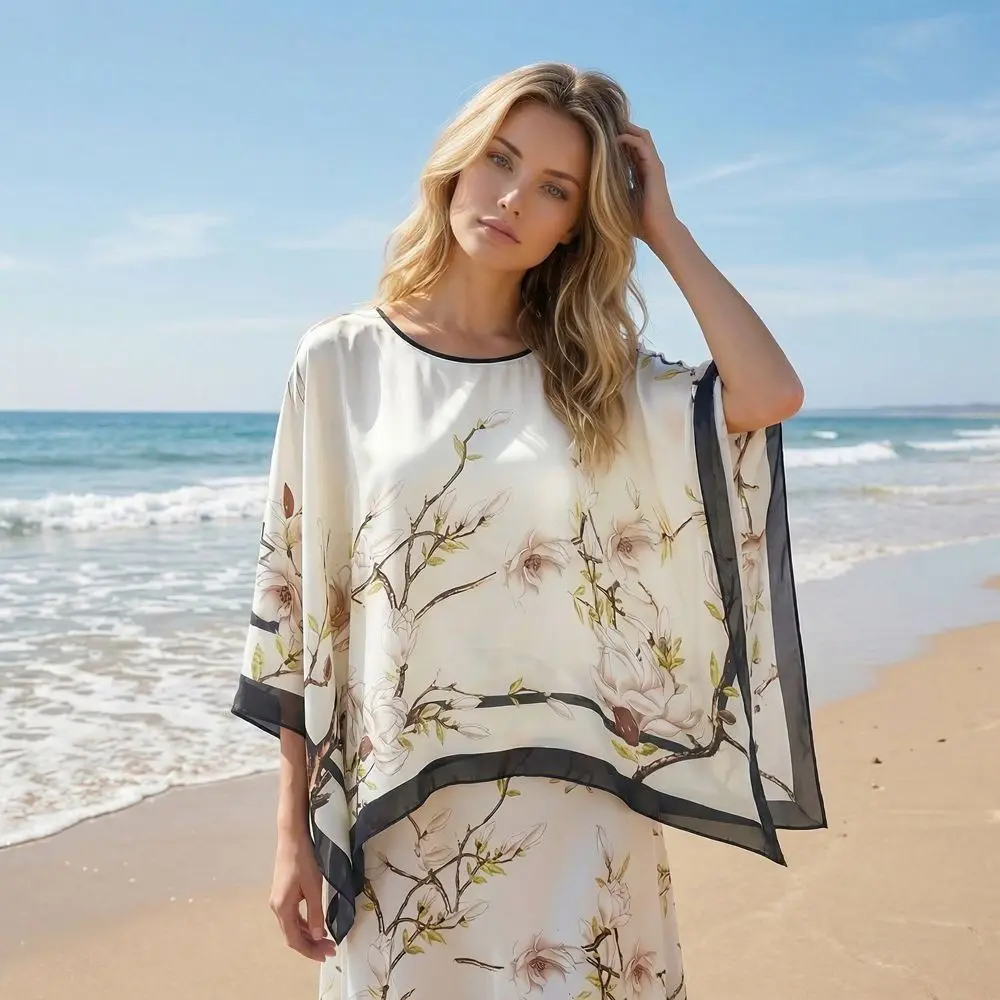 

Loose Fit Poncho Cloak Thin Scarf Printed Comfortable Simulated Silk Pullover Polyester Sun Protection Versatile Scarves Summer