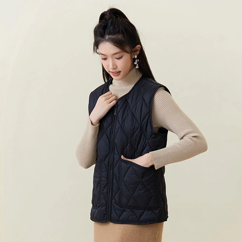 Autumn and Winter New Style Down Cotton Vest Women's Thin Warm Vest Waistcoat Zipper Youth Liner Jacket