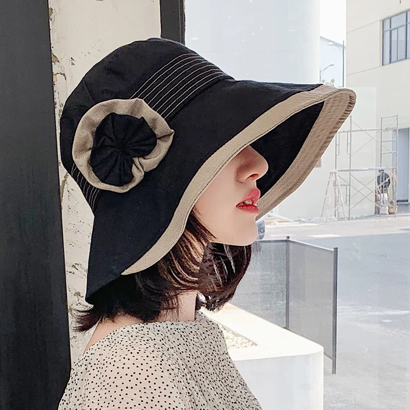 

Fisherman Hat Ladies Summer Outing Sun Visor Sunscreen Anti-UV Face Cover Large Along Flowers Simple Fashion Sun Hat Basin Hat