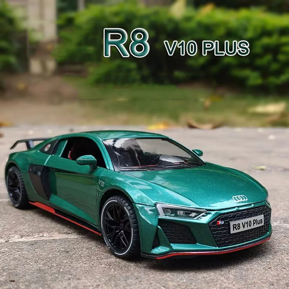 1:24 AUDI R8 V10 PLUS Cars Toys Model Rubber Tires Miniature Sports Car Wheel Pull Back Vehicle Models for Kids Collection Gifts