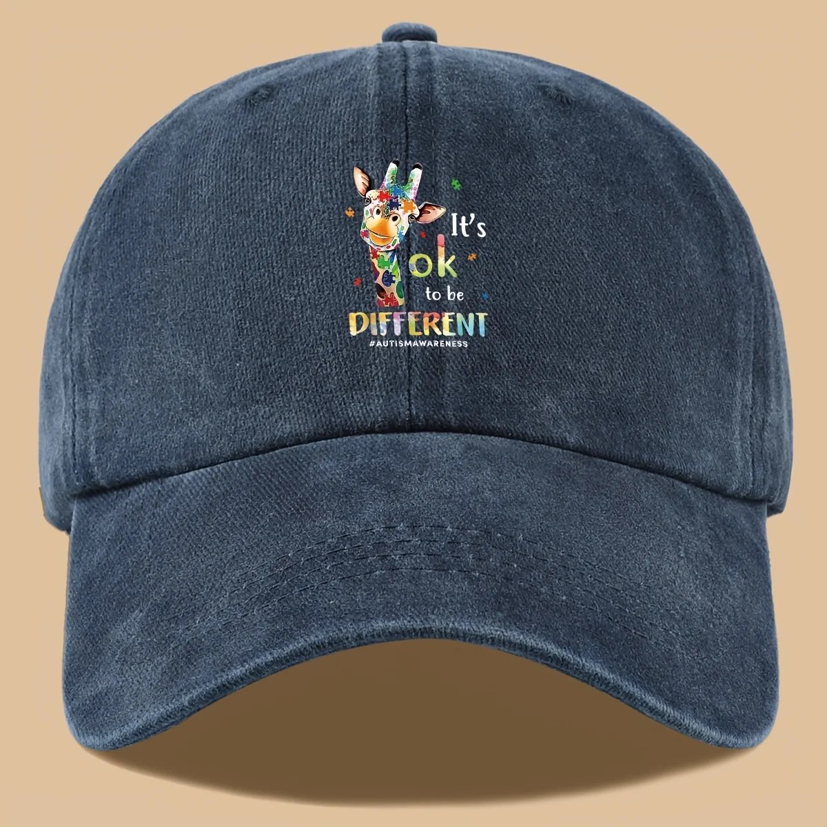 Autism Awareness It's Ok To Be Different Printed Baseball Cap, Adjustable Cotton Sun Hat for Men Women, Casual Dad Hat
