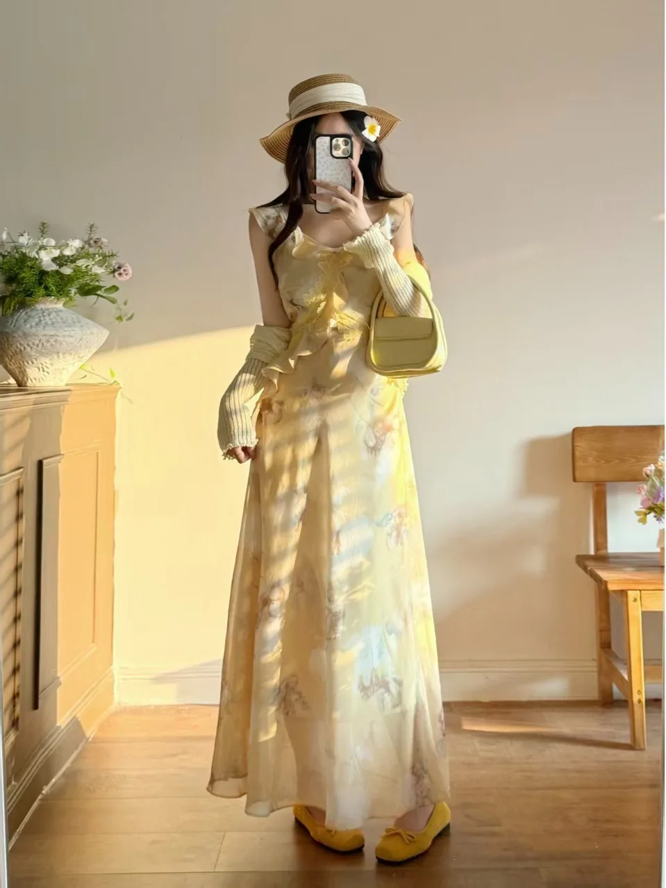 

plus Size Summer New Style Floral Print off Shoulder Dress with Sleeveless Top And Cardigan Two Piece Set for plus Size Women