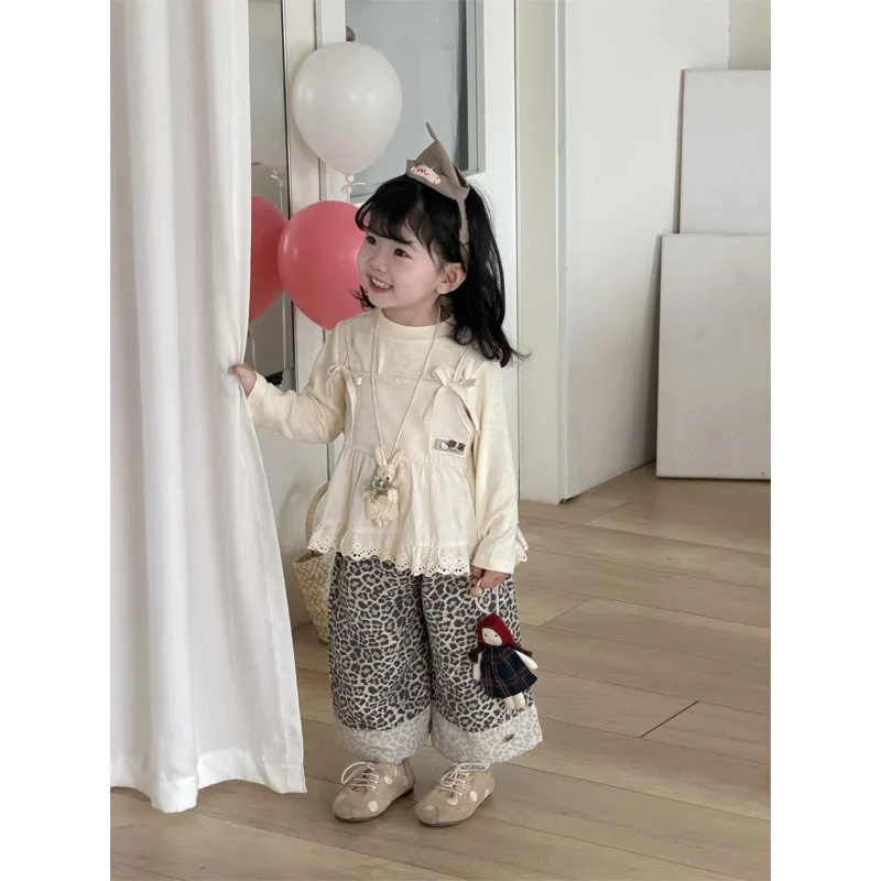 Baby clothes for girls, spring fashion baby outfit, new spring and autumn leopard print pants, children's three-piece set