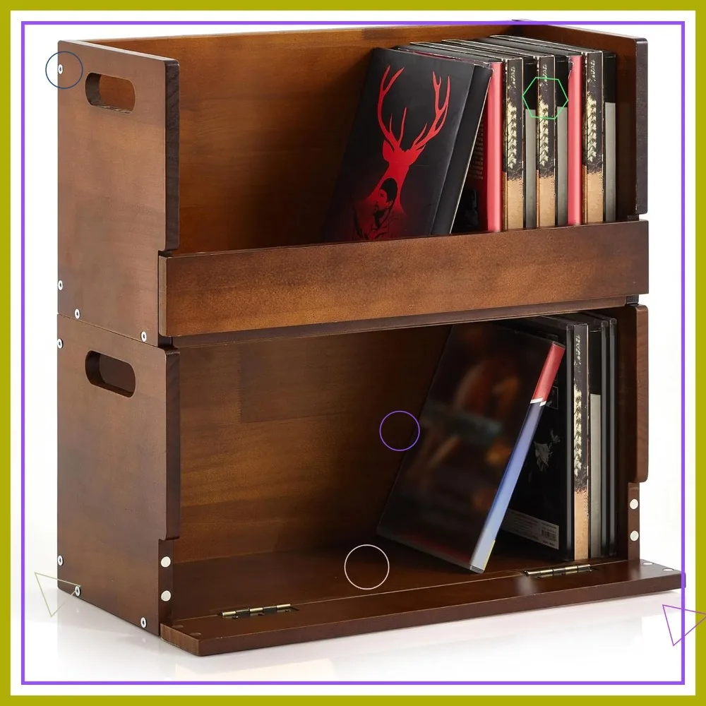 

Wooden DVD Storage Box Set with Magnetic Flap and Handle, Holds 26 DVDs Each, Stackable Organizer for CDs and Movies