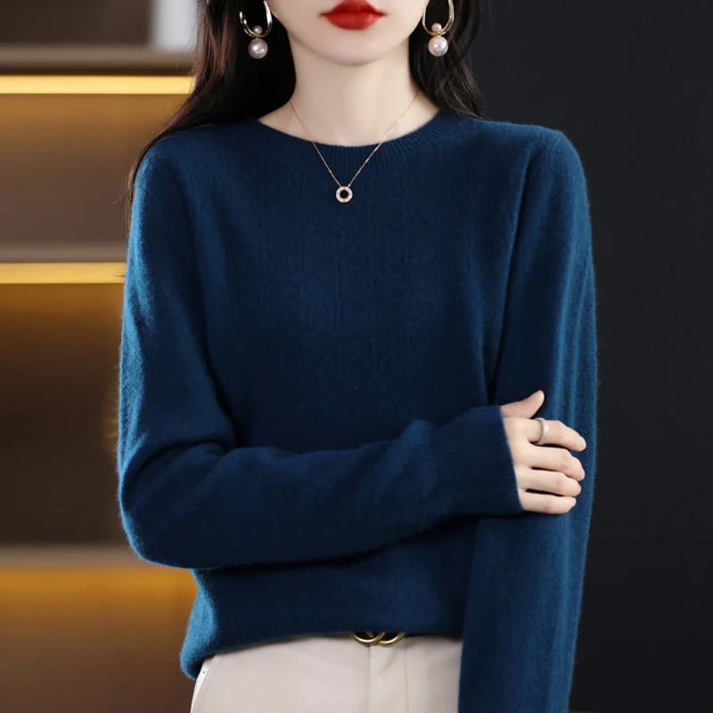 Women New Fashion Wool Soft Sweater Autumn Winter Hollow Out Round Collar Pullover Casual Basis Cashmere Warm Knitting Top