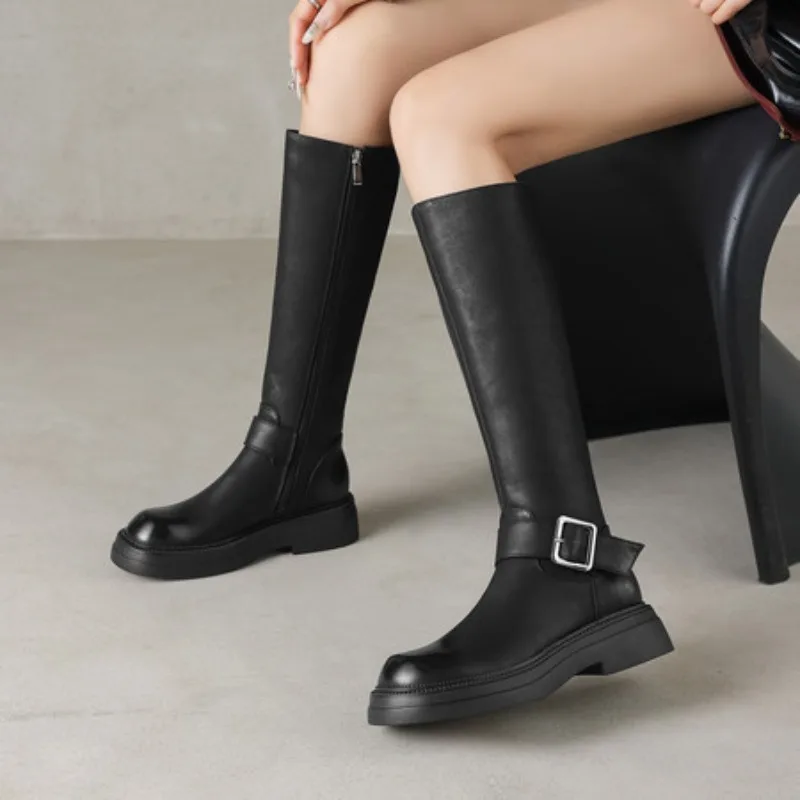 

Winter Belt Buckle Woman Knee High Boots Fashion Platform Heels Knight Long Booties Ladies Comfortable Shoes Zapatos Mujer