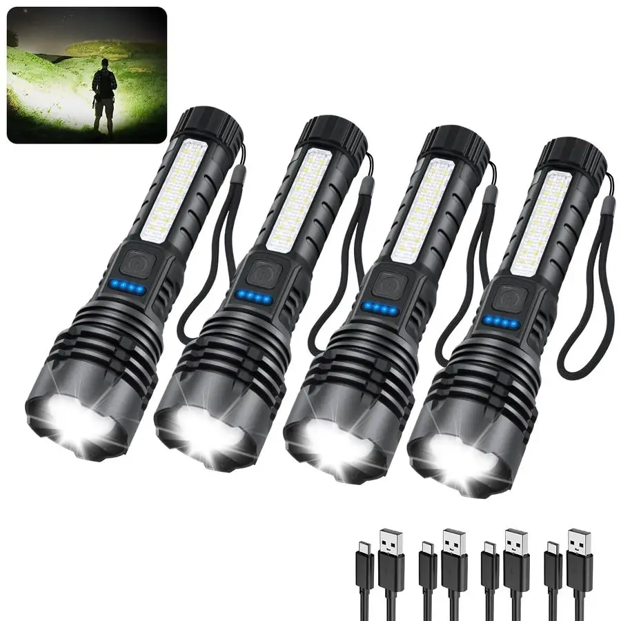 

Flashlights High Lumens, 7Mode Flashlights Rechargeable, Super Bright Flashlight Camping, Adjustable Tactical Flash Light High P
